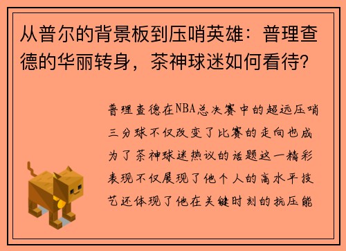 从普尔的背景板到压哨英雄：普理查德的华丽转身，茶神球迷如何看待？
