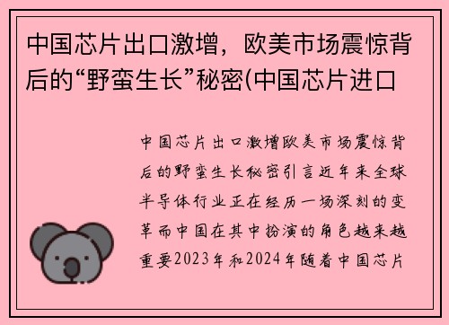 中国芯片出口激增，欧美市场震惊背后的“野蛮生长”秘密(中国芯片进口额)