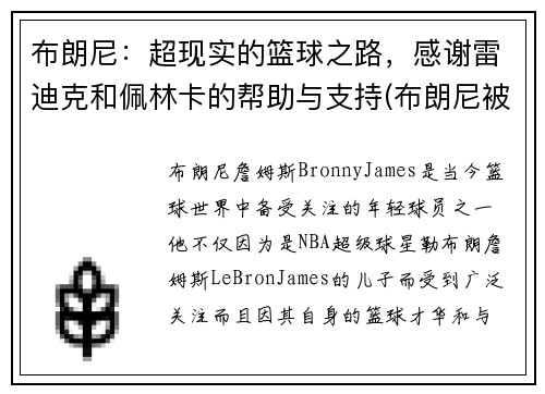 布朗尼：超现实的篮球之路，感谢雷迪克和佩林卡的帮助与支持(布朗尼被挑衅)