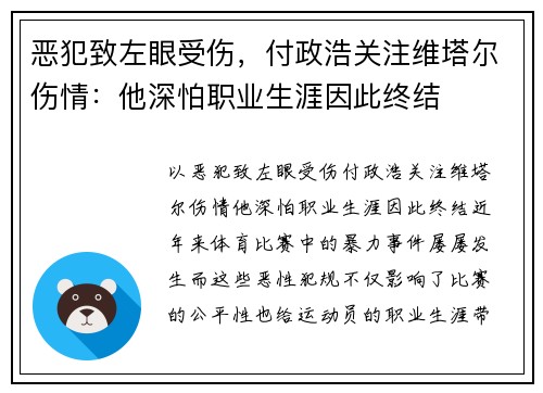 恶犯致左眼受伤,付政浩关注维塔尔伤情:他深怕职业生涯因此终结